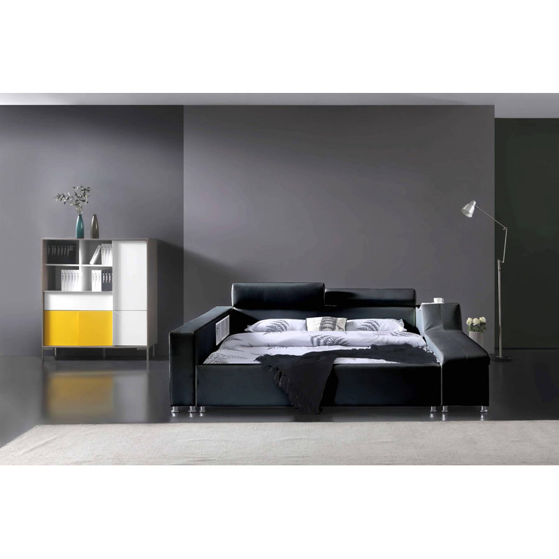 Waylen Vegan Leather Platform Storage Bed Orren Ellis Color Black Size Queen